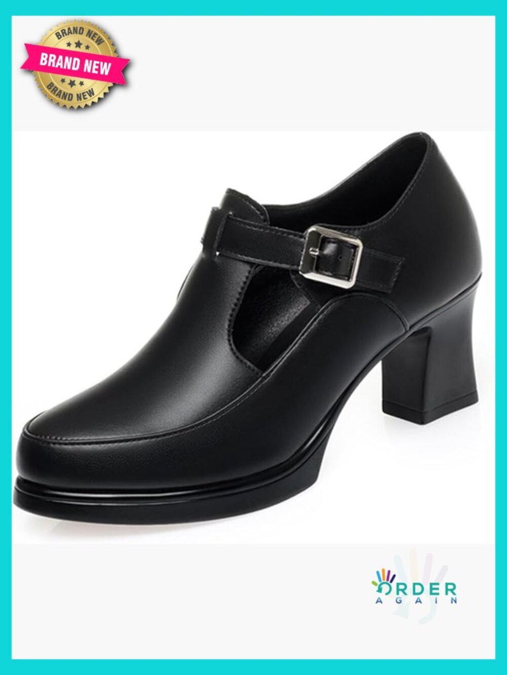 Slip-On Chunky Heel Mary Janes Patent Square Toe Buckle Accent Dress Shoes